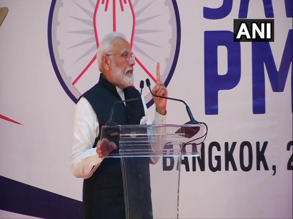 Prime Minister Narendra Modi addressing the Indian diaspora at the 'Sawasdee PM Modi' event in Bangkok on Saturday.