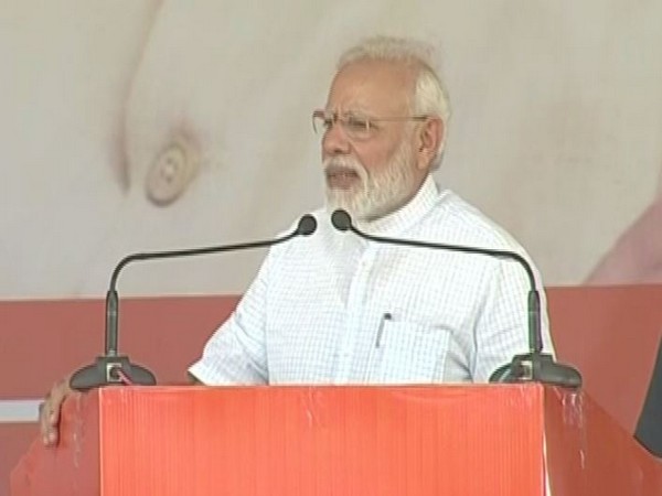 Prime Minister Narendra Modi addressing a rally in Rohtak, Haryana, on Saturday. Photo/ANI