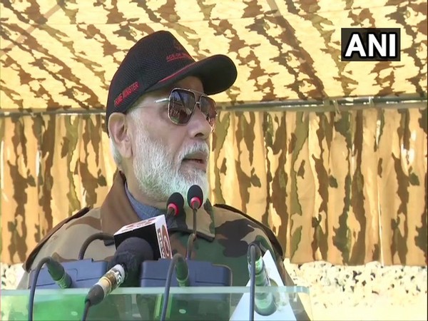 Prime Minister Narendra Modi addressing soldiers in Rajouri on Sunday. Photo/ANI