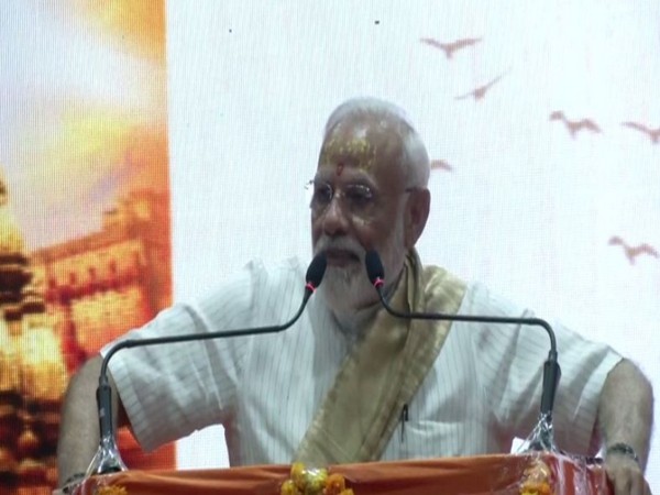 Prime Minister Narendra Modi addressing a BJP workers meet in Varanasi on Monday. (Photo/ANI)