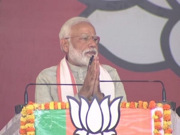 Prime Minister Narendra Modi at a rally in Kushinagar on Sunday. Photo/ANI