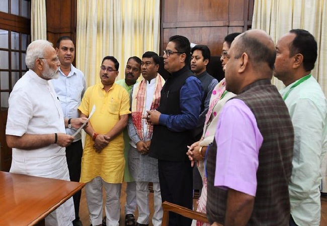 A delegation of Assam MPs with Prime Minister Narendra Modi in New Delhi on Friday. 