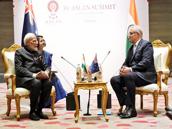 Prime Minister Narendra Modi during a meeting with his Australian counterpart Scott Morrison in Bangkok on Monday. (Photo courtesy: MEA spokesperson Raveesh Kumar)