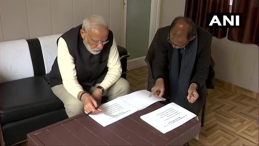 Prime Minister Narendra Modi while reviewing development projects in Kedarnath on Saturday.