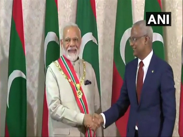 President of Maldives, Ibrahim Mohamed Solih confers upon PM Narendra Modi, Maldives' highest honour accorded to foreign dignitaries. (Photo/ANI)