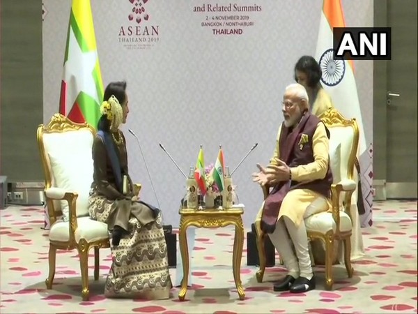 Prime Minister Narendra Modi meeting Myanmar's State Counsellor Daw Aung San Suu Kyi in Bangkok on Sunday.