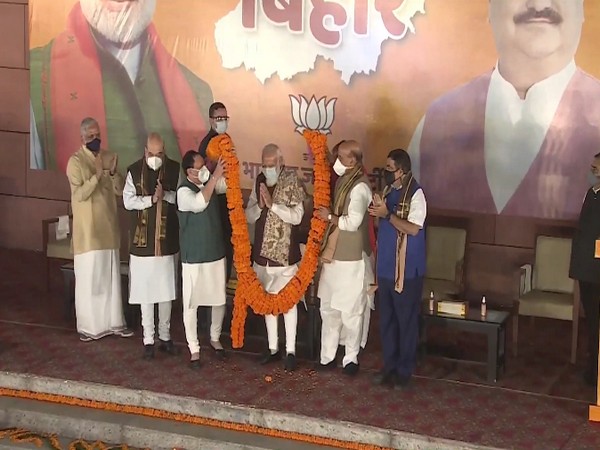 BJP party workers celebrated the Bihar election victory at BJP headquarters on Wednesday. (Image courtesy: Twitter)