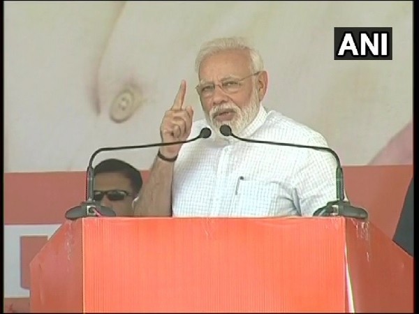 Prime Minister Narendra Modi speaking at the rally in Rohtak, Haryana on Sunday. Photo/ANI