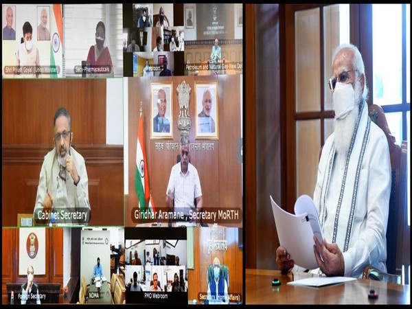 File picture of Prime Minister Narendra Modi interacting with officials via video conference.