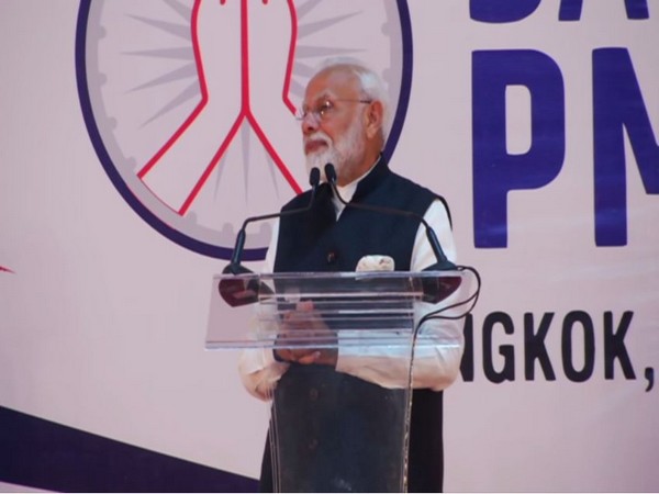 Prime Minister Narendra Modi addressing Indian diaspora at Bangkok, Thailand on Saturday. Photo/ANI