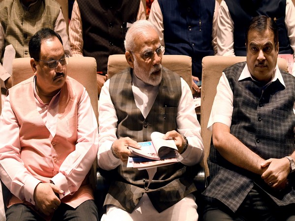 Prime Minister Narendra Modi along with BJP chief JP Nadda (left) and Union Minister Nitin Gadkari (right) during Parliamentary Party meeting in New Delhi on Tuesday. Photo/ANI