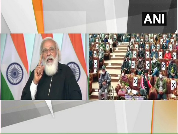 Prime Minister Narendra Modi addressing J-K residents via video-conferencing on Saturday. (Photo/ANI)