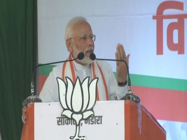 Prime Minister Narendra Modi speaking at an election rally in Bhandara, Maharashtra, on Sunday. Photo/ANI