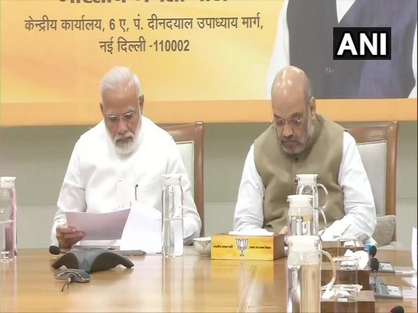PM Modi and BJP national president Amit Shah at the meeting in New Delhi on Sunday.