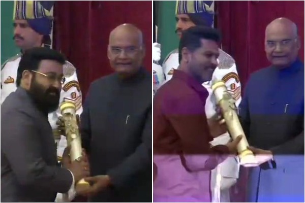 President Ram Nath Kovind gives away the Padma awards to Mohanlal and Prabhu Deva