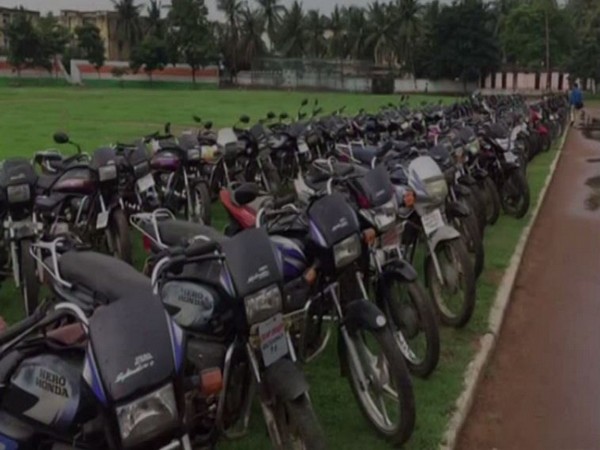Visual of seized motorcycles in Vishakhapatnam.
