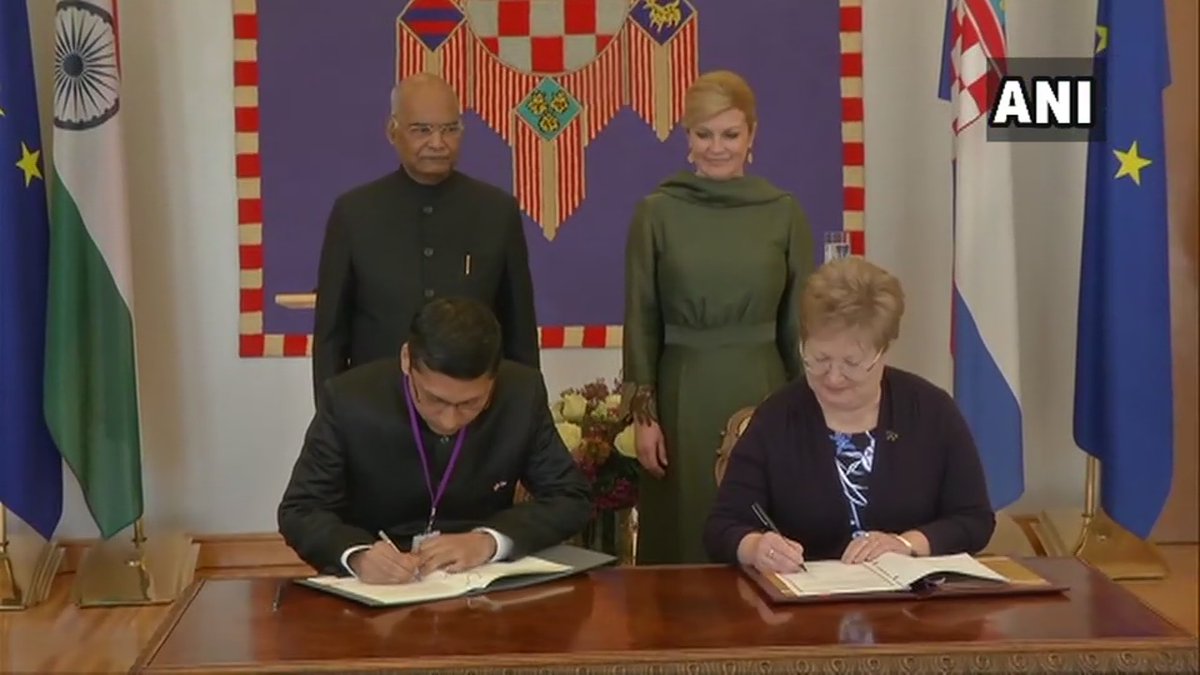 MoUs being signed in the presence of President Ram Nath Kovind and his Croatian counterpart Kolinda Grabar-Kitarovic in Zagreb on Tuesday