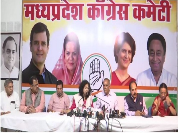 Congress leaders addressing a press conference in Bhopal on Saturday. Photo/ANI