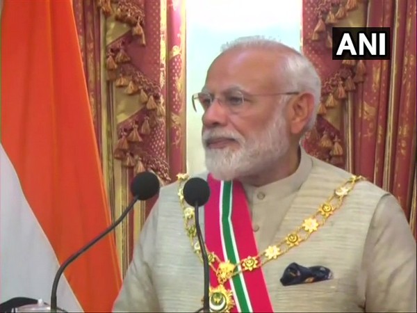 Prime Minister Narendra Modi addressing the gathering after receiving the Nishan Izzuddeen medal in Maldives on Saturday (Photo/ANI)