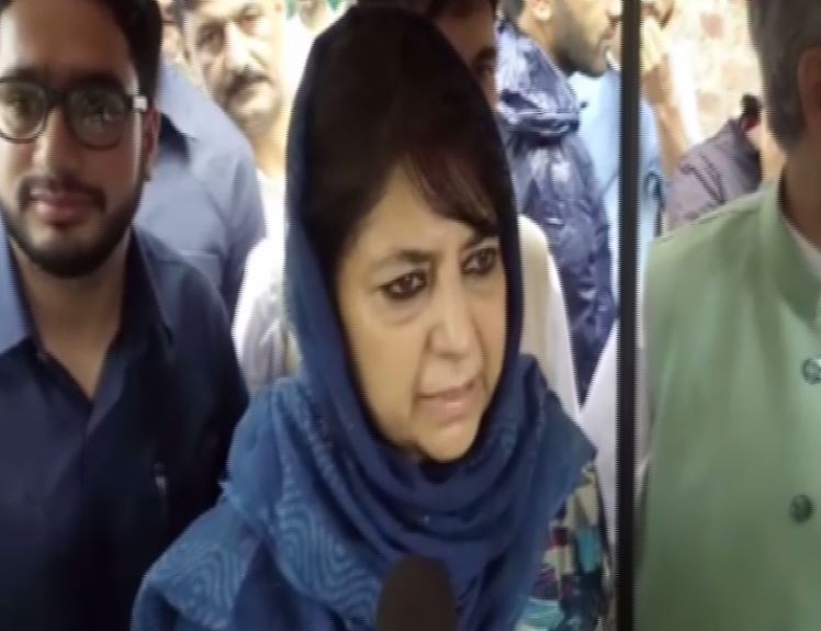 Former Chief Minister Mehbooba Mufti in Kulgam on Saturday. Photo/ANI