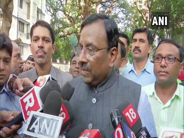 BJP leader Sudhir Mungantiwar speaking to reporters in Mumbai.
