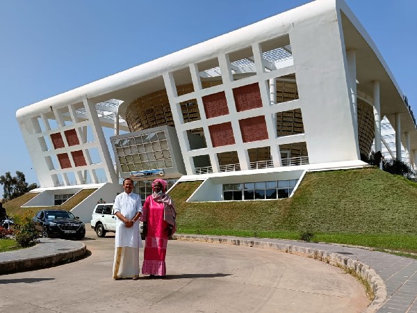 Minister of State for External Affairs V Muraleedharan outside The Gambia's National Assembly with the country's speaker Mariam Jack Denton