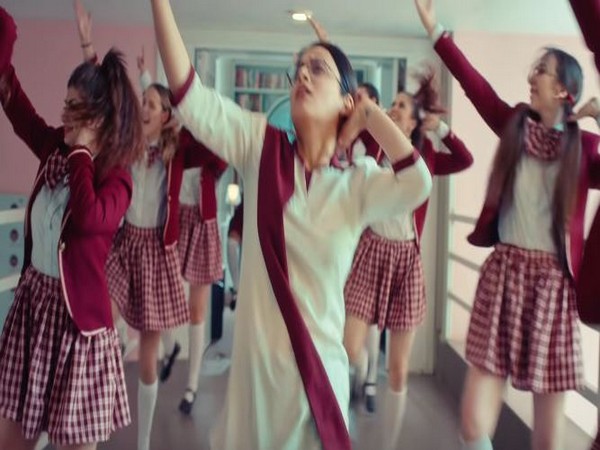 The visuals of the song are set in a school where Radhika Madan can be seen grooving with a bunch of school-uniform clad blondies (Picture Courtesy: YouTube)