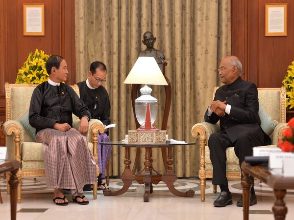 President Ram Nath Kovind with his Myanmarese counterpart U Win Myint at the Rashtrapati Bhavan in New Delhi on Thursday 