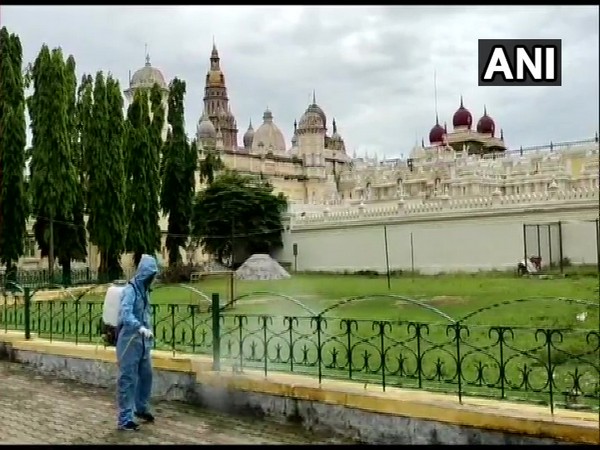 Sanitisation work underway at Mysore Palace (Photo/ANI)