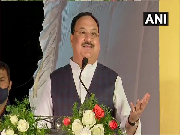 BJP president Jagat Prakash Nadda addresses the public rally in Hyderabad. (Photo/ANI)