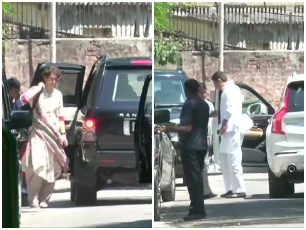Priyanka Gandhi Vadra, Rajasthan Deputy Chief Minister Sachin Pilot  arrive at the residence of party president Rahul Gandhi in New Delhi on Tuesday. Photo/ANI