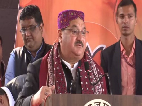 BJP working president JP Nadda addresses Sindhi community people in Indore on Sunday. Photo/ANI