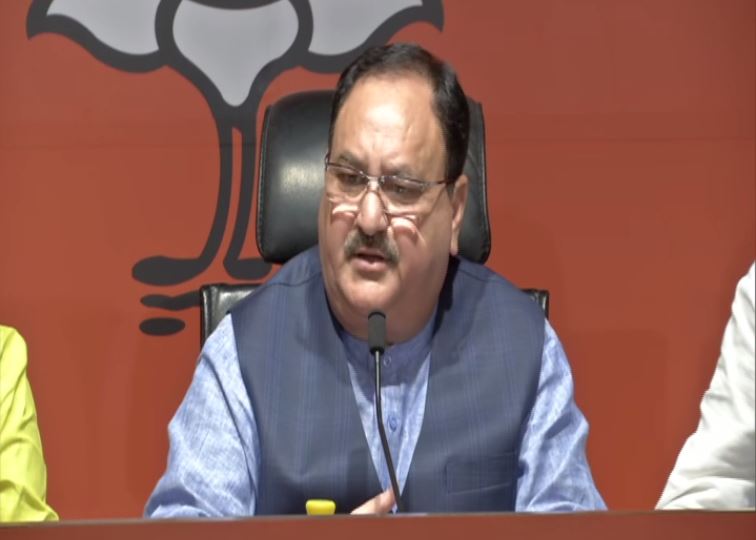 BJP working president JP Nadda speaking at a press conference in New Delhi on Friday. Photo/ANI