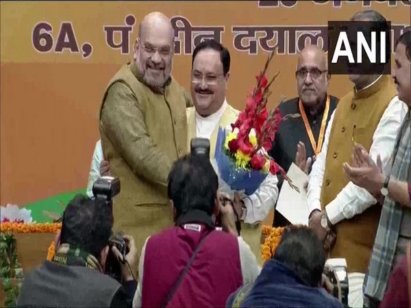 Amit Shah felicitating JP Nadda at BJP headquarters in New Delhi