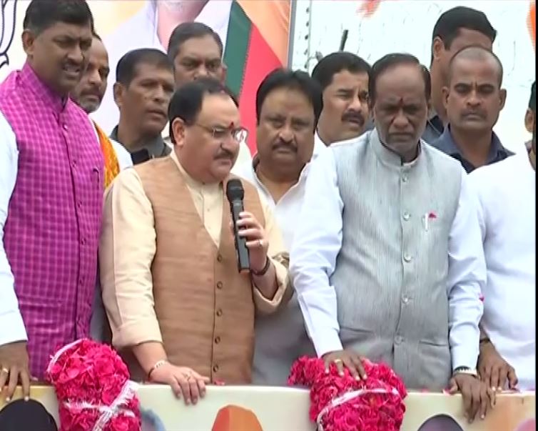 BJP national working president Jagat Prakash Nadda addressing party workers in Hyderabad, Telangana on Sunday.