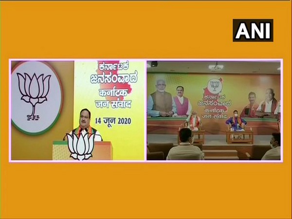 BJP president JP Nadda addressing 'Karnataka Jan Samvad Rally' via video conference on Sunday.