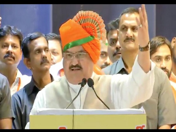 BJP working president J P Nadda addressing a workers' meet in Pune on Monday. Photo/ANI