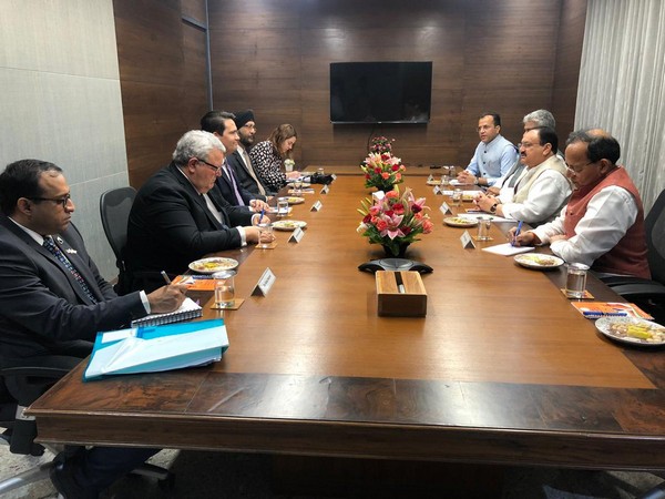 New Zealand’s Leader of Opposition, Simon Bridges meets JP Nadda, National Working President of BJP, at BJP office on Tuesday