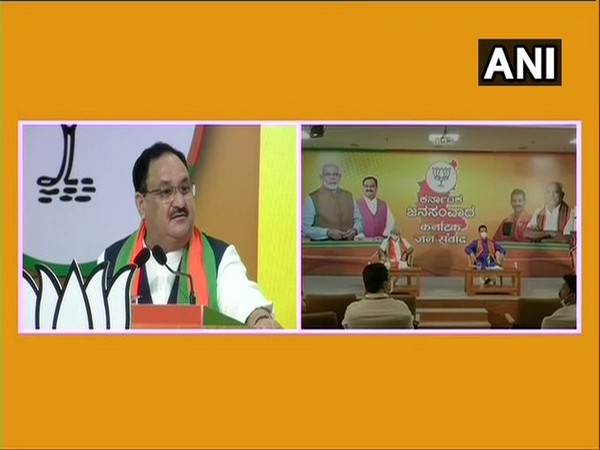 BJP president JP Nadda addressing 'Karnataka Jan Samvad Rally' via video conference on Sunday.