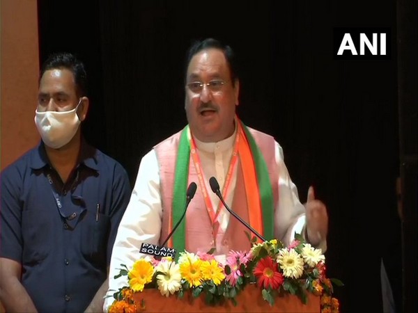BJP chief chief Jagat Prakash Nadda addressing State Executive Meeting in Jaipur on Tuesday. (Photo/ANI)