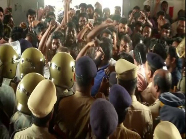 Visual of protest form Thiruvananthapuram. 
