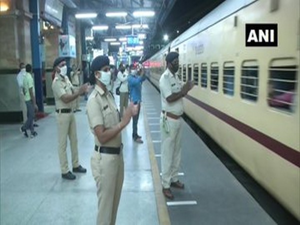 Shramik special train leaving the station in Nagpur, Maharashtra on Sunday.  
