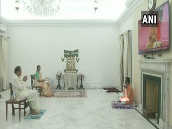Vice President M Venkaiah Naidu watched the live telecast of 'Bhoomi Pujan' of Ram Temple today and offered prayers with his family at his residence.