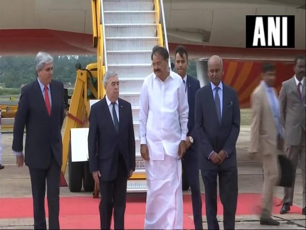 Indian Vice President M Venkaiah Naidu received by Paraguay's Deputy Minister for Foreign Affairs Hugo Saguier Caballero
