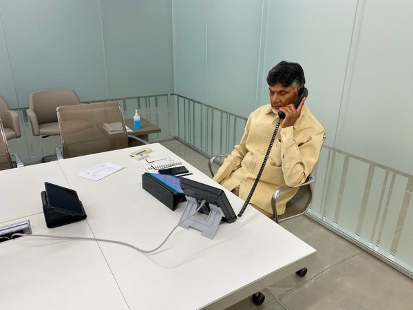 TDP president N Chandrababu Naidu monitoring the party unit's relief efforts for Visakhapatnam gas leak victims on Thursday. Photo/ANI