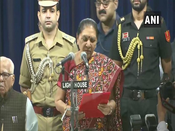 Anandiben Patel taking oath as Governor of Uttar Pradesh in Lucknow.