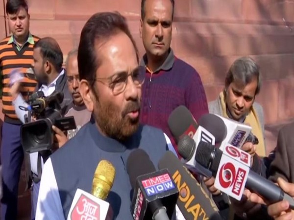 Union Minister Mukhtar Abbas Naqvi talking to media in New Delhi on Monday 