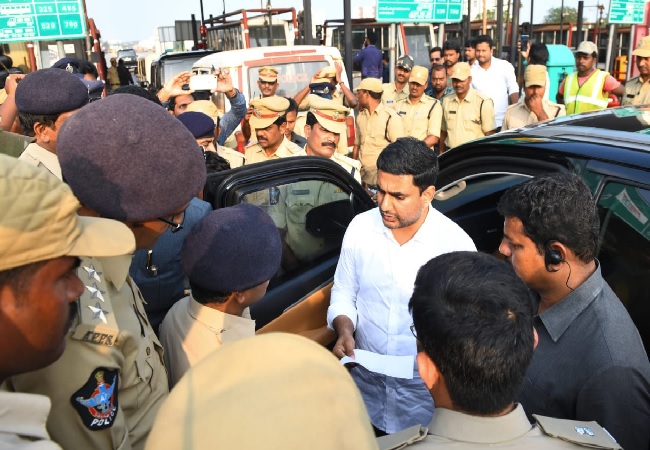 TDP general secretary Nara Lokesh deained by police in Andhra Pradesh on Friday. 