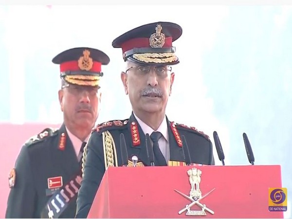 Army chief General Manoj Naravane speaking at the Army parade ground, Delhi.