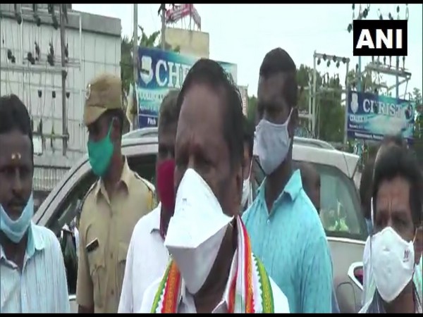 Puducherry Chief Minister V Narayanasamy speaking to media on Sunday. (Photo/ANI)